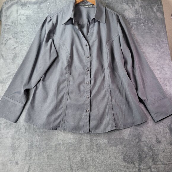 Cato Woman Plus Gray Button Up Long Sleeve Collared Shirt 18 20W Career Workwear - Picture 1 of 7